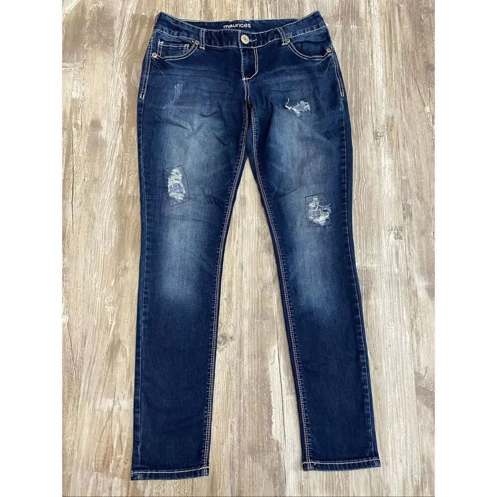 Maurices Curvy Skinny Jeans Mid Rise Distressed Medium Regular Women’s Sz 30